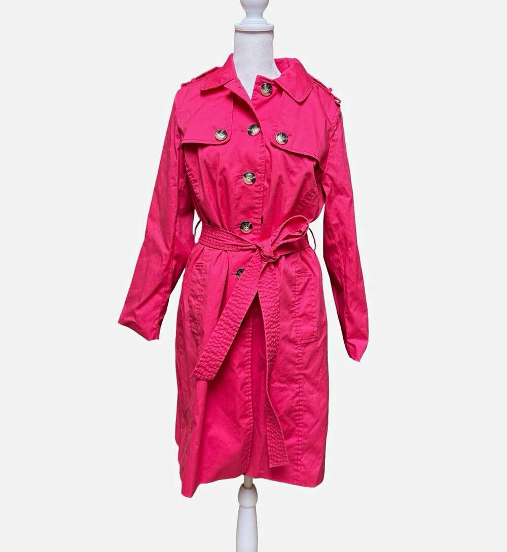 Talbots Petite Pink Belted Double-Breasted Trench Coat Long Sleeve LP